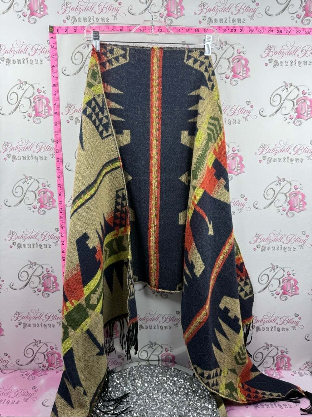 Scarf wrap Southwestern Pattern Fringe Wrap - Multicolor Aztec Scarf